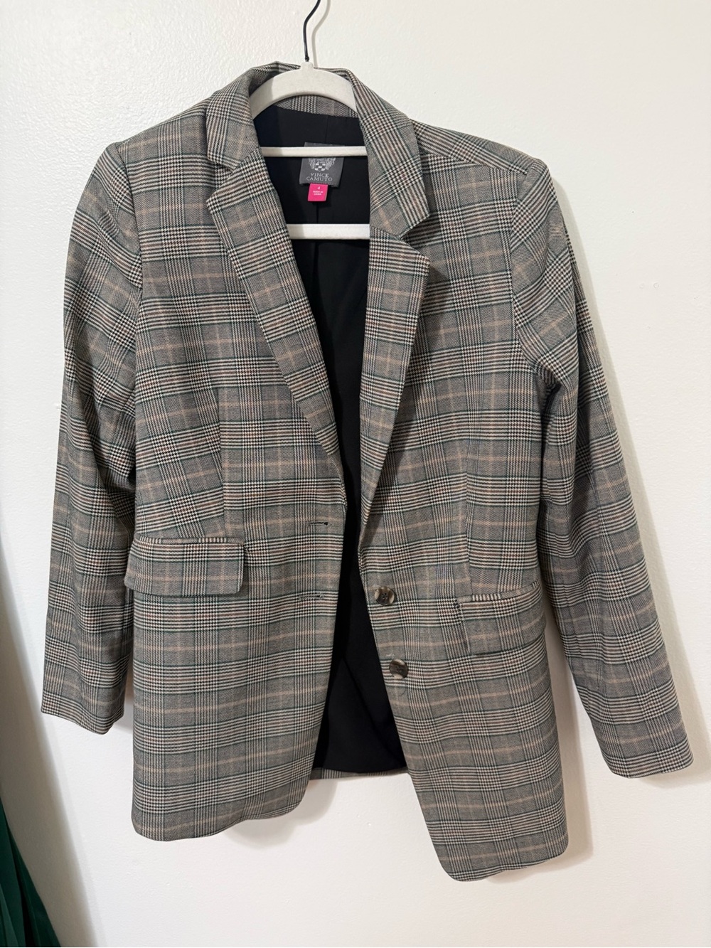 Vince Camuto Gray Plaid Single-Breasted Blazer